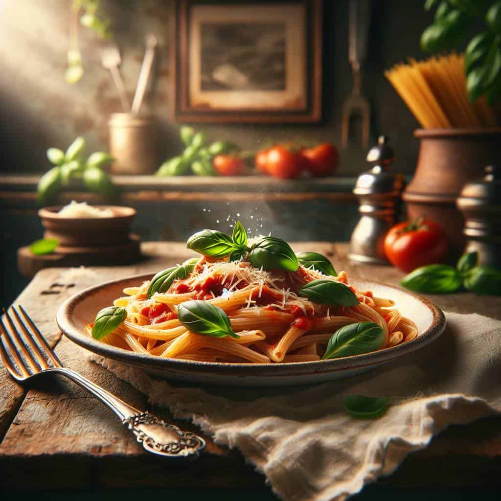 Creative food photography of homemade pasta.