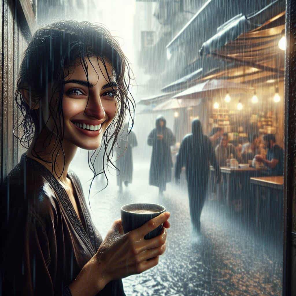 Finding hope in challenges, smiling in rain.