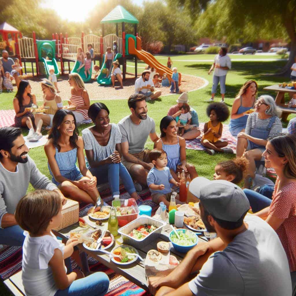 Inspiring neighborhood events in sunlit park.